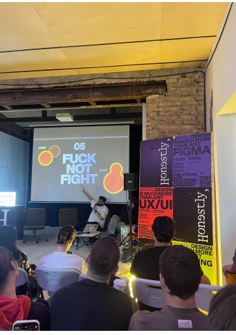 A colorful painterly image with a large title about using Chat GPT in design work.